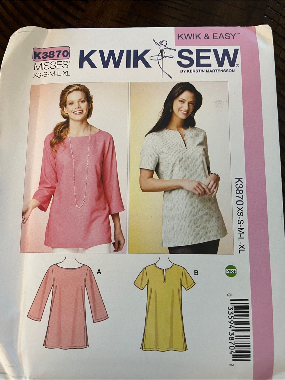KWIK SEW Women's Pink Relaxed Tunic Top
